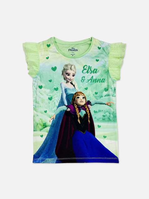 

Kids Ville Girls Green Frozen Printed Round Neck T-shirt