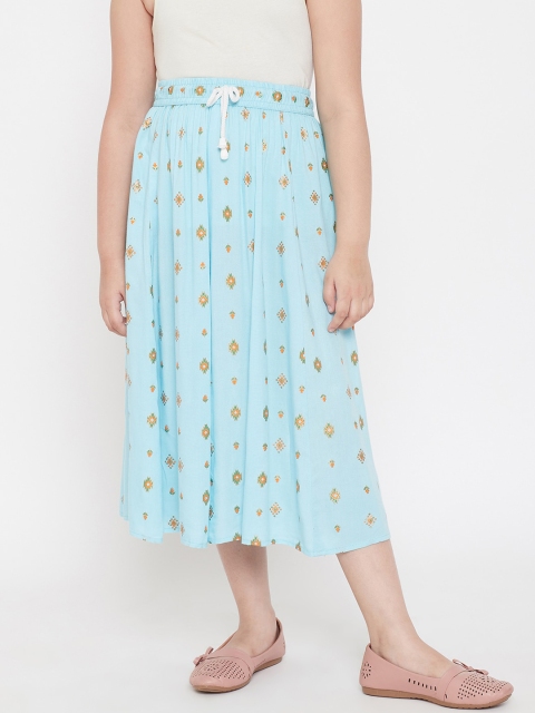 

Baani Creations Girls Blue & Orange Printed A-Line Midi Skirt