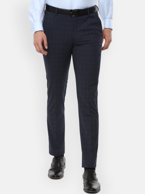 

Louis Philippe Men Navy Blue Slim Fit Checked Formal Trousers