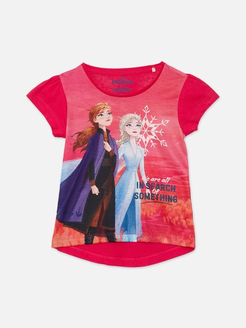 

Kids Ville Girls Pink Elsa Anna Printed Round Neck Pure Cotton T-shirt