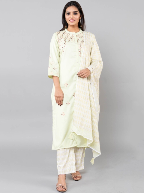 

KLM Fashion Mall Women Green Embroidered Kurta with Trousers & Dupatta