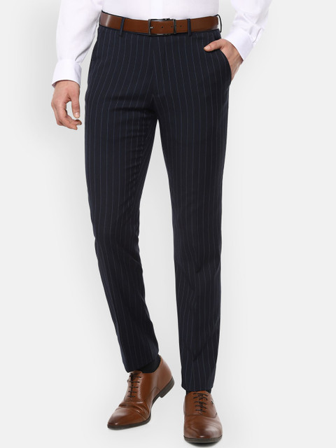 

Louis Philippe Men Navy Blue Regular Fit Striped Formal Trousers