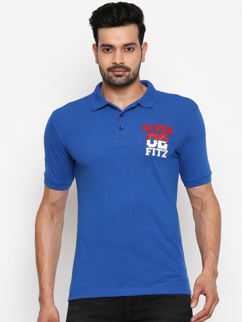 

FiTZ Men Blue Solid Polo Collar T-shirt