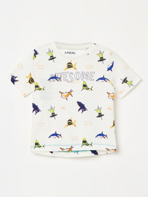 Juniors by Lifestyle Boys Off-White Round Neck T-shirt