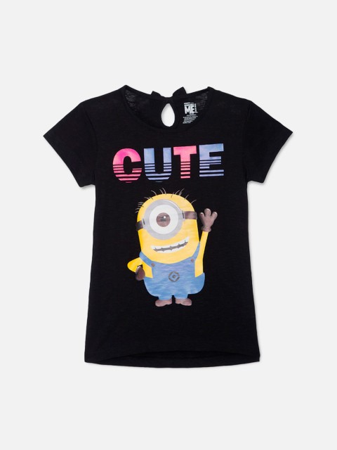 

Kids Ville Girls Black Printed Round Neck T-shirt