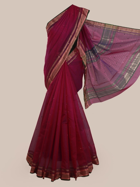 Pothys Magenta & Gold-Toned Pure Silk Solid Kanjeevaram Saree