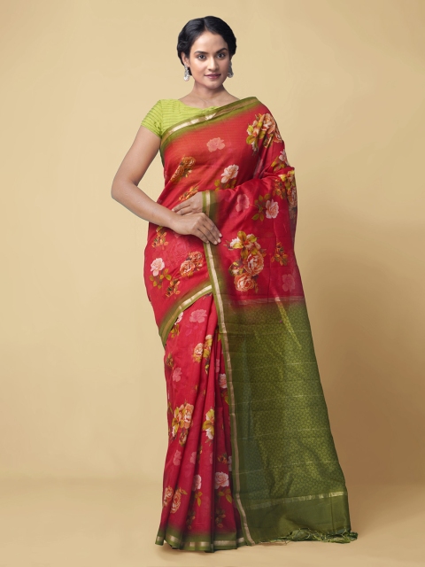 

Unnati Silks Red Woven Design Chanderi Saree