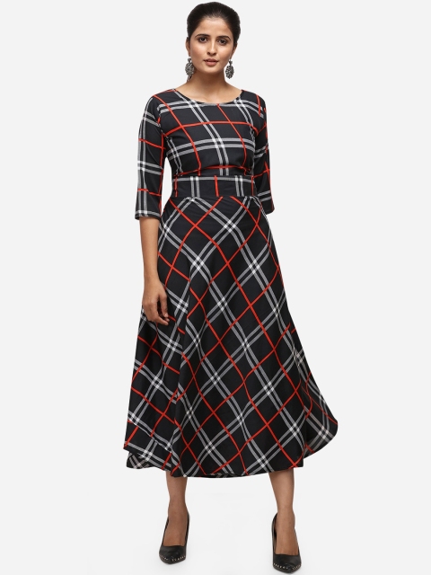 

SAADHVI Women Black Checked Fit and Flare Dress