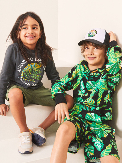 

H&M Boys Charcoal Grey & Green Organic Cotton Printed Jersey Top