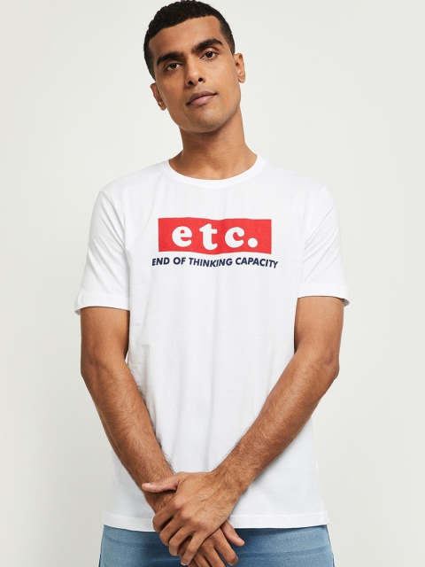 

max Men White Printed Round Neck Cotton T-shirt