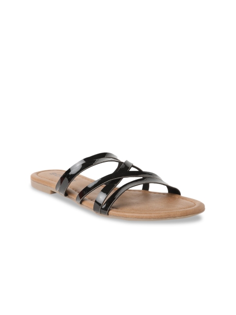 

SOLES Women Black Solid Open Toe Flats