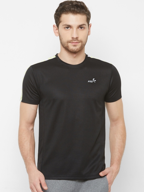 

FiTZ Men Black Solid Round Neck T-shirt