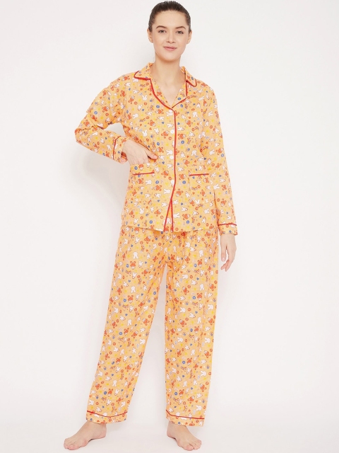 

Baani Creations Women Orange Printed Cotton Night suit