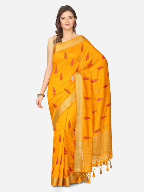 

BOMBAY SELECTIONS Yellow & Red Art Silk Woven Design Tussar Saree