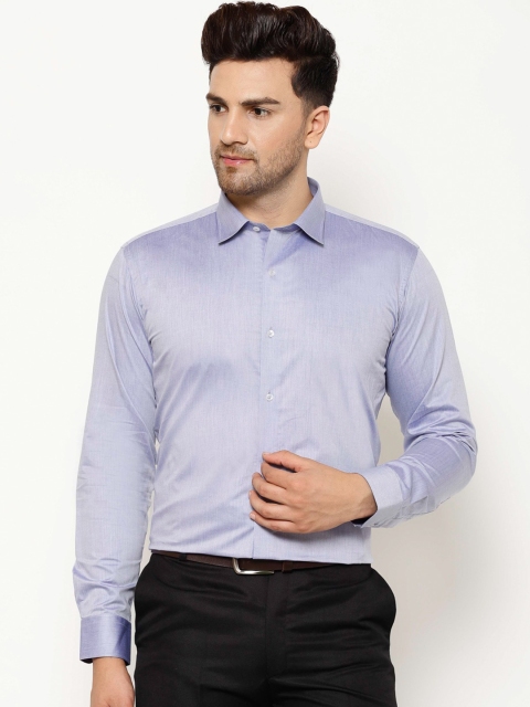 EPPE Men Blue Slim Fit Solid Cotton Formal Shirt
