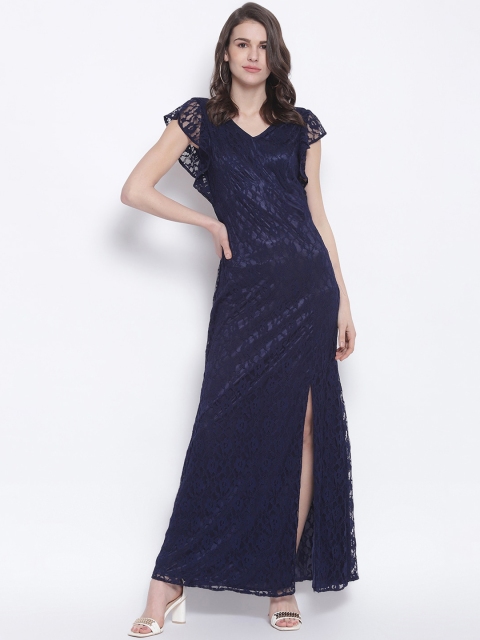 

TRENDY DIVVA Women Navy Blue Self Design Maxi Dress