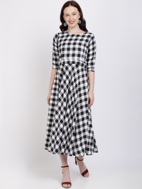 

SAADHVI Women White & Black Checked Fit and Flare Dress