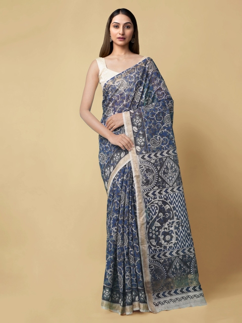 

Unnati Silks Blue & White Pure Cotton Printed Saree