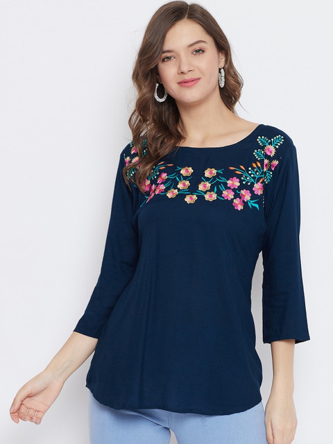 

Baani Creations Teal Floral Embroidered Regular Top