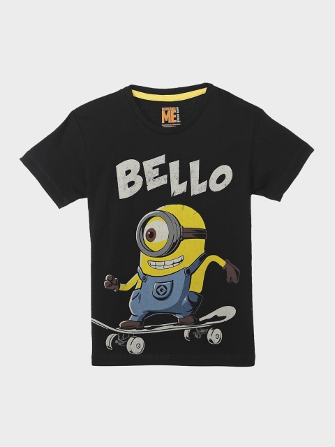 

Kids Ville Boys Black & Yellow Minions Printed Round Neck Cotton T-shirt
