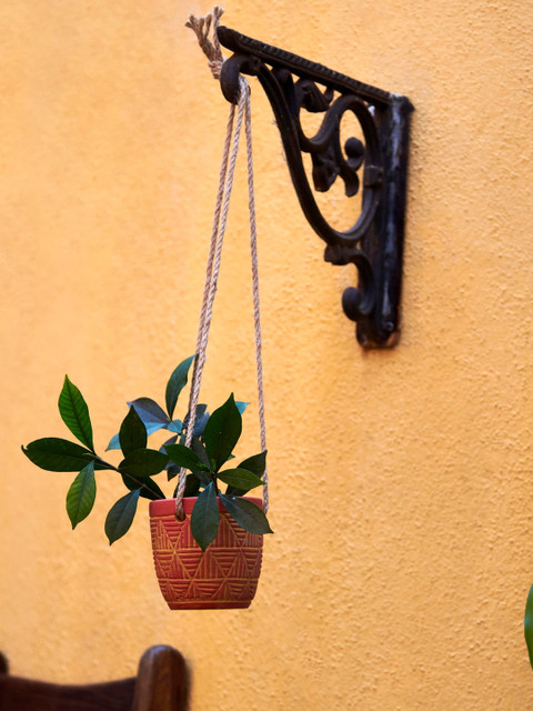 

Chumbak Orange & Yellow Geometric Hand Painted Hanging Planter