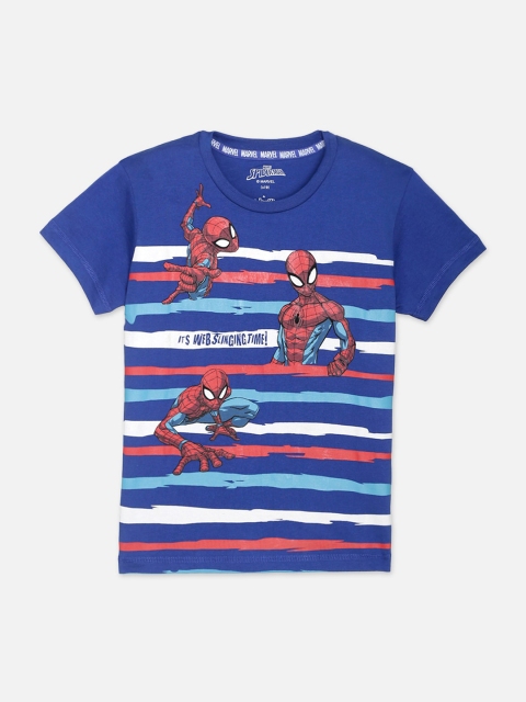 

Kids Ville Boys Blue Spiderman Striped Round Neck T-shirt