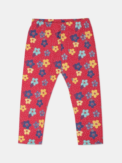 

Donuts Girls Red & Blue Floral Printed Ankle-Length Leggings