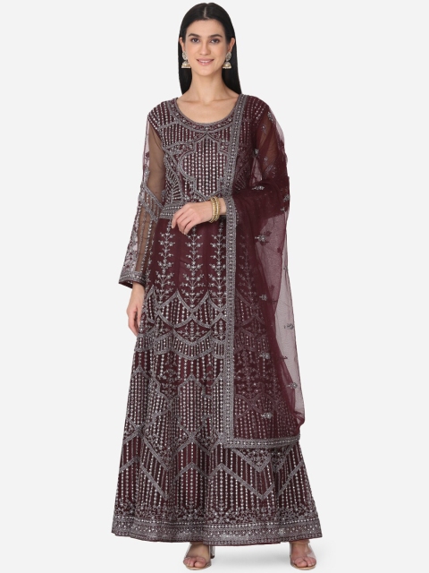 

BOMBAY SELECTIONS Women Burgundy & Silver-Coloured Embellished Anarkali Kurta