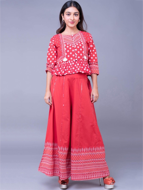 

KLM Fashion Mall Women Red Printed Kurti with Skirt