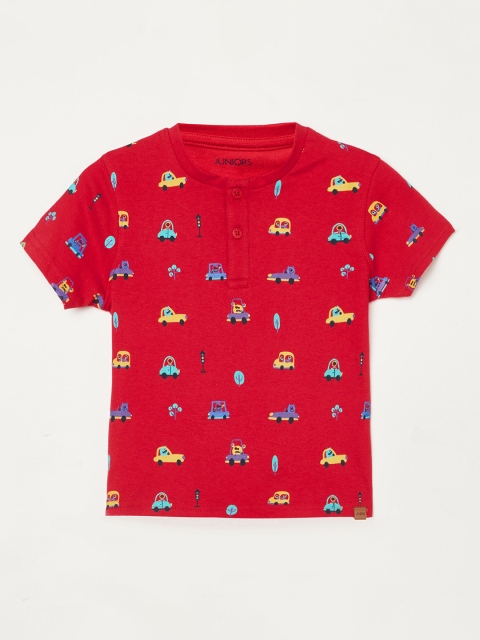 

Juniors by Lifestyle Boys Red Printed Henley Neck Cotton T-shirt