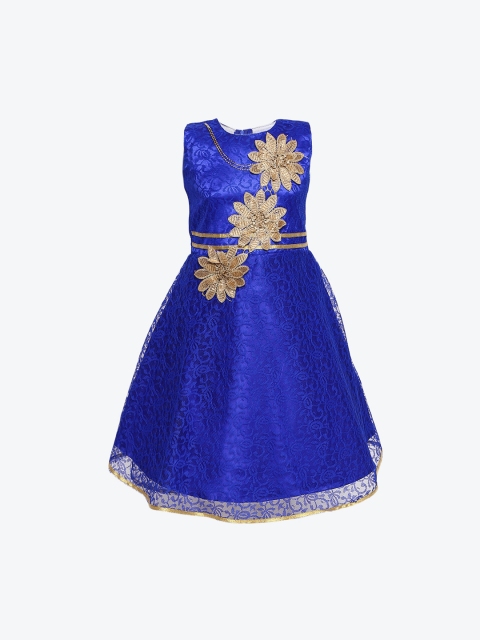 

Aarika Girls Blue Self Design Fit and Flare Dress