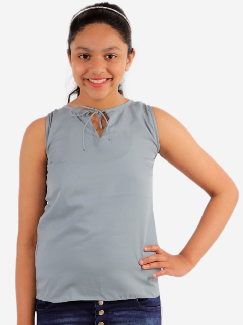 YK Grey Tie-Up Neck Crepe Regular Top