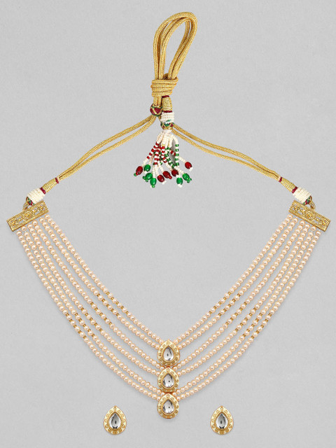 

Rubans Off-White 24K Gold-Plated Kundan-Studded & Beaded Layered Handcrafted Jewellery Set