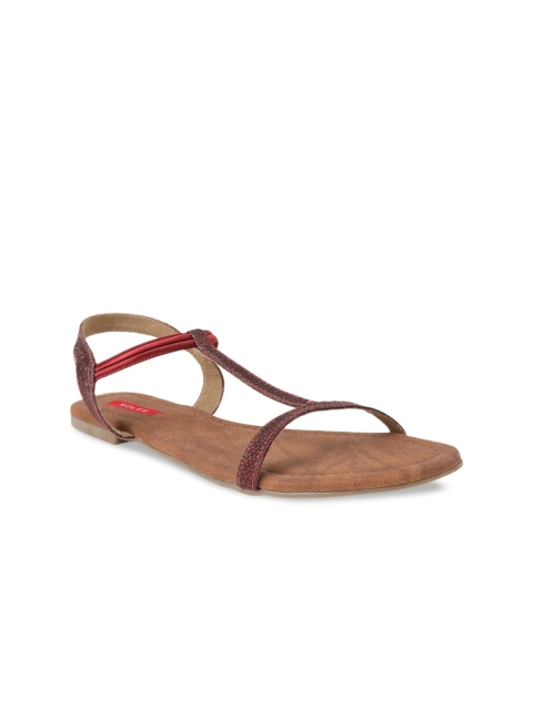 

SOLES Women Red Solid Open Toe Flats