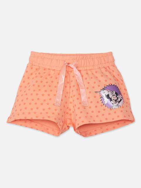 

Kids Ville Girls Peach-Coloured Minnie Mouse Printed Regular Fit Cotton Shorts
