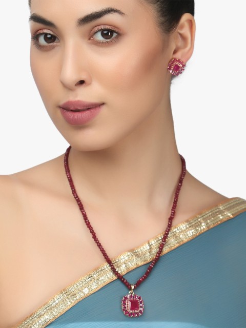 

Adwitiya Collection Pink 24 CT Gold-Plated CZ-Studded Beaded Antique Jewellery Set