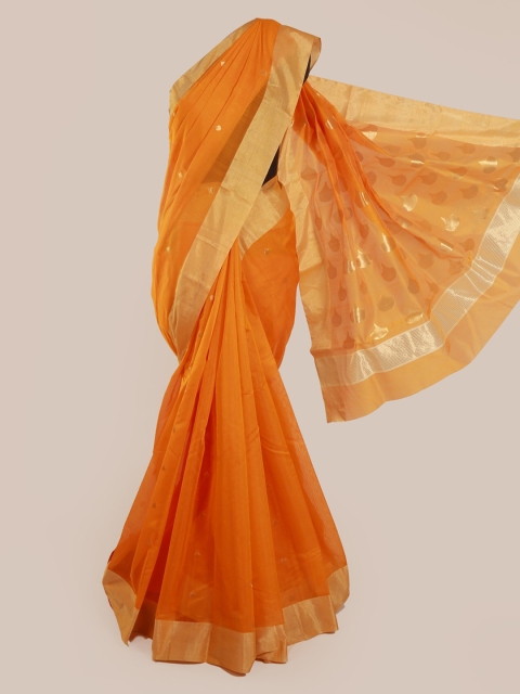 

Pothys Orange Pure Silk Solid Kanjeevaram Saree