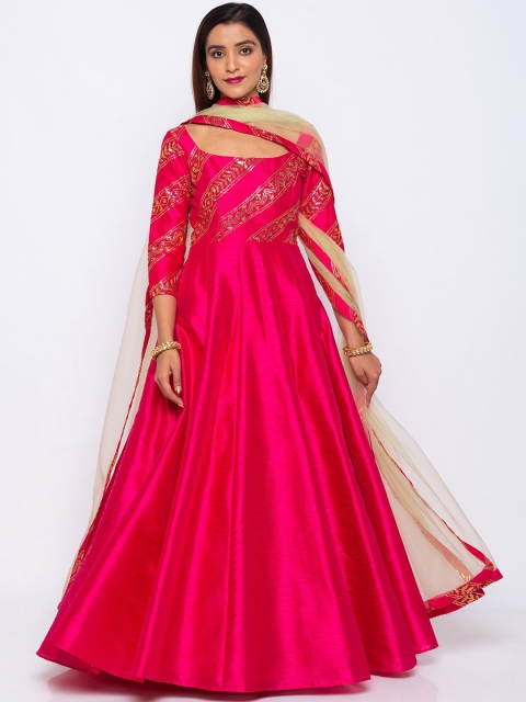 

6Y COLLECTIVE Women Pink Embellished Maxi Dress With Dupatta