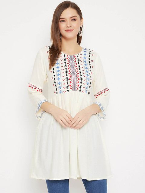 

Baani Creations Cream-Coloured Geometric A-Line Top
