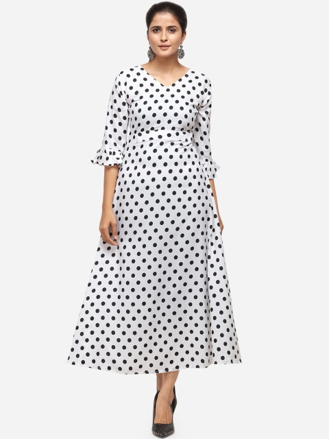 

SAADHVI Women White & Black Printed Polka Dot Fit and Flare Dress
