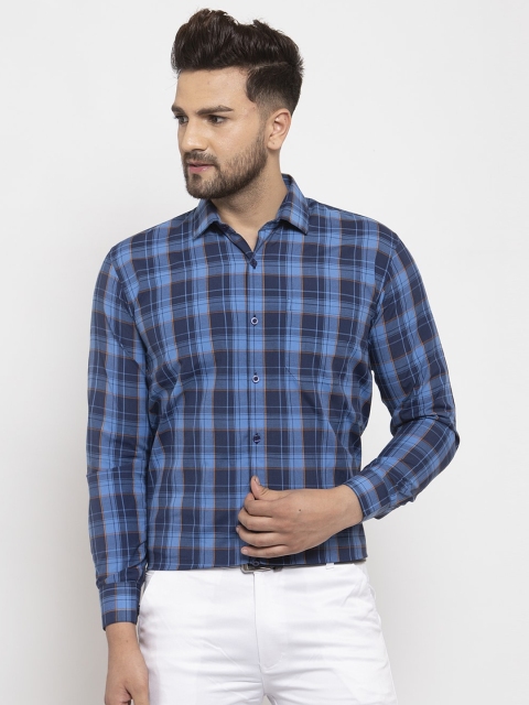 

JAINISH Men Blue Regular Fit Checked Formal Shirt