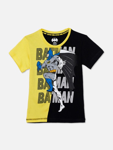 

Kids Ville Boys Yellow & Black Batman Printed Round Neck Cotton T-shirt