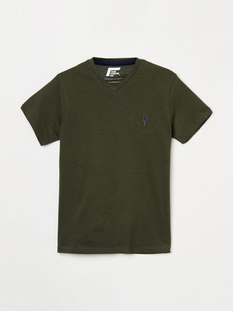 

Fame Forever by Lifestyle Boys Olive Green Solid Round Neck Cotton T-shirt
