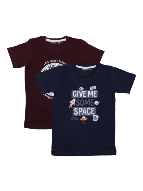 

Pothys Boys Maroon Printed Pack of 2 Round Neck T-shirt