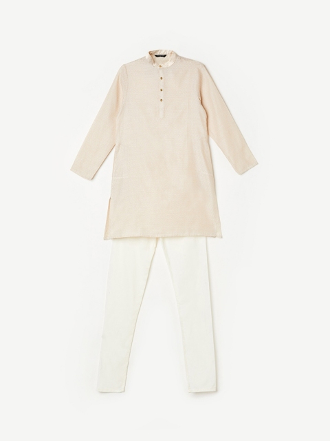 

Melange by Lifestyle Boys Cream-Coloured Self Design Kurta with Pyjamas