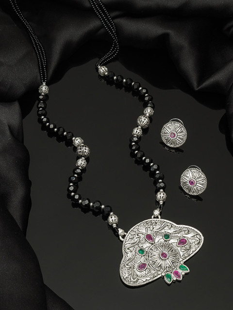 

aadita Black Oxidized Silver Tribal Mangalsutra Set