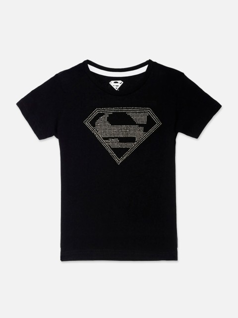 

Kids Ville Boys Black Superman Printed Round Neck T-shirt