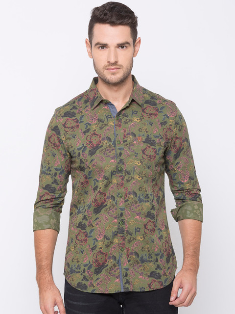 

SPYKAR Men Green Slim Fit Printed Casual Shirt