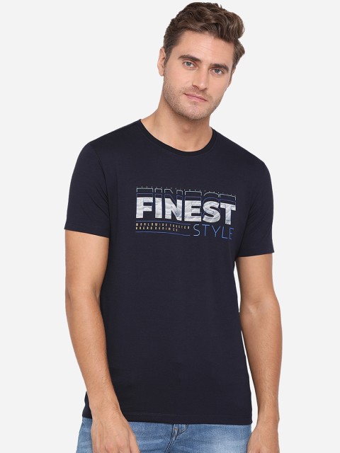 

JADE BLUE Men Navy Blue Printed Cotton Round Neck Pure Cotton T-shirt