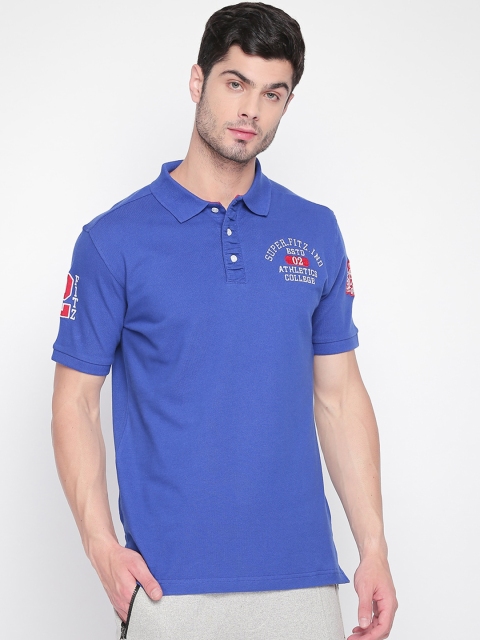 

FiTZ Men Blue Printed Cotton Polo Collar T-shirt
